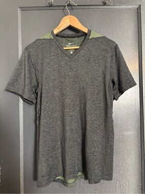 Nike Men's Charcoal Heather V-Neck Tee with Green Accents